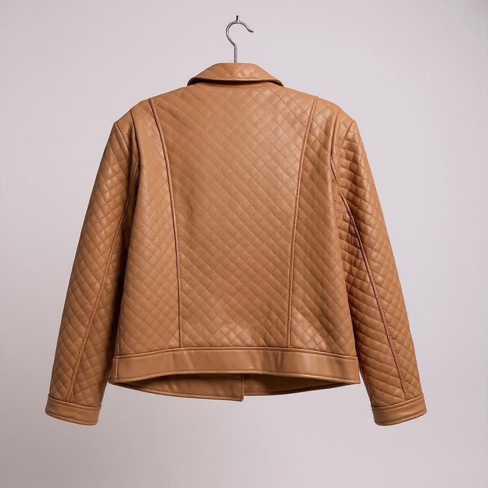 Tan Leather Jacket Size Large Vegan Leather EUC - Picture 5 of 10